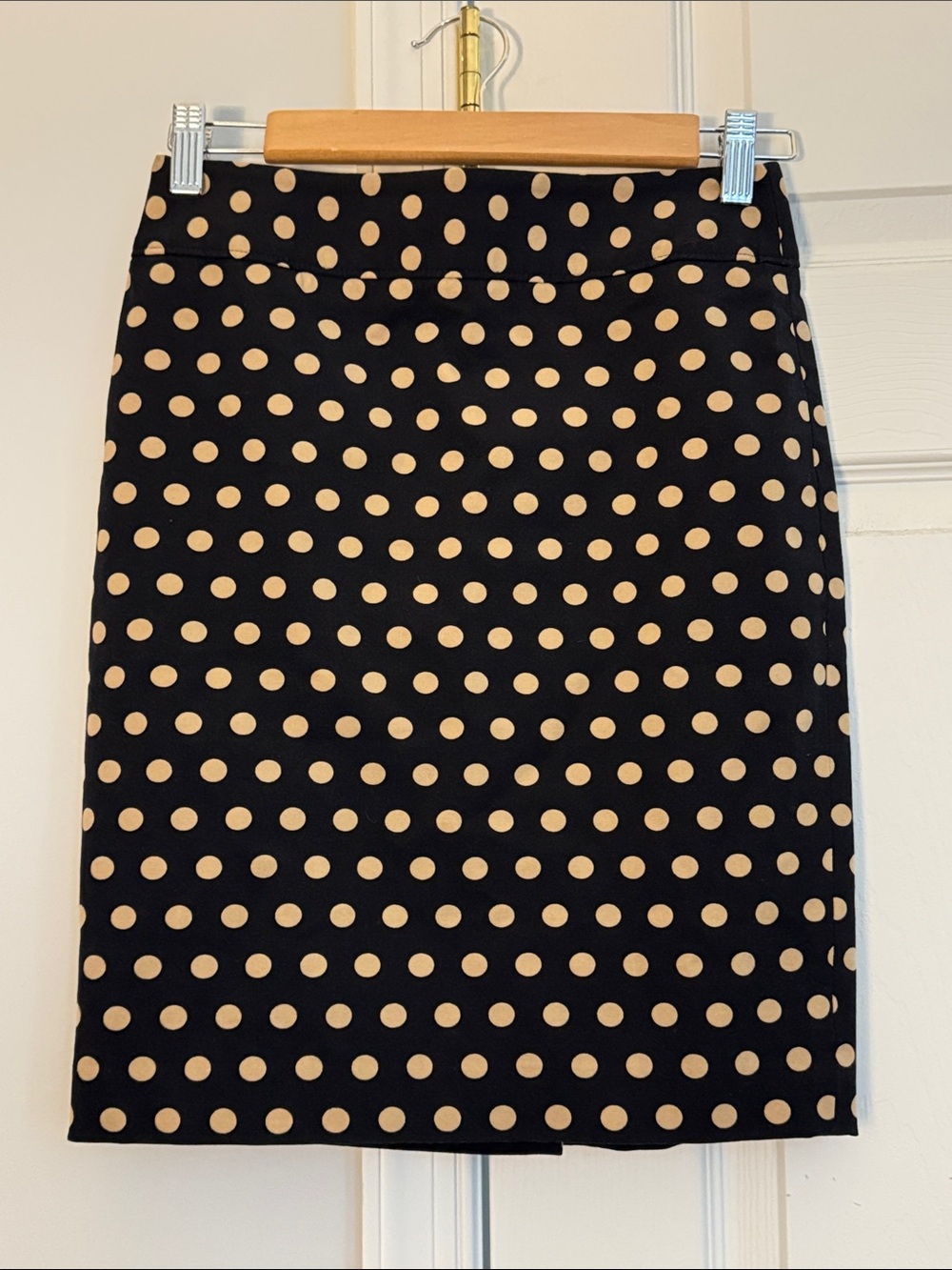 LOFT Black Pencil Skirt with Beige Polka Dots